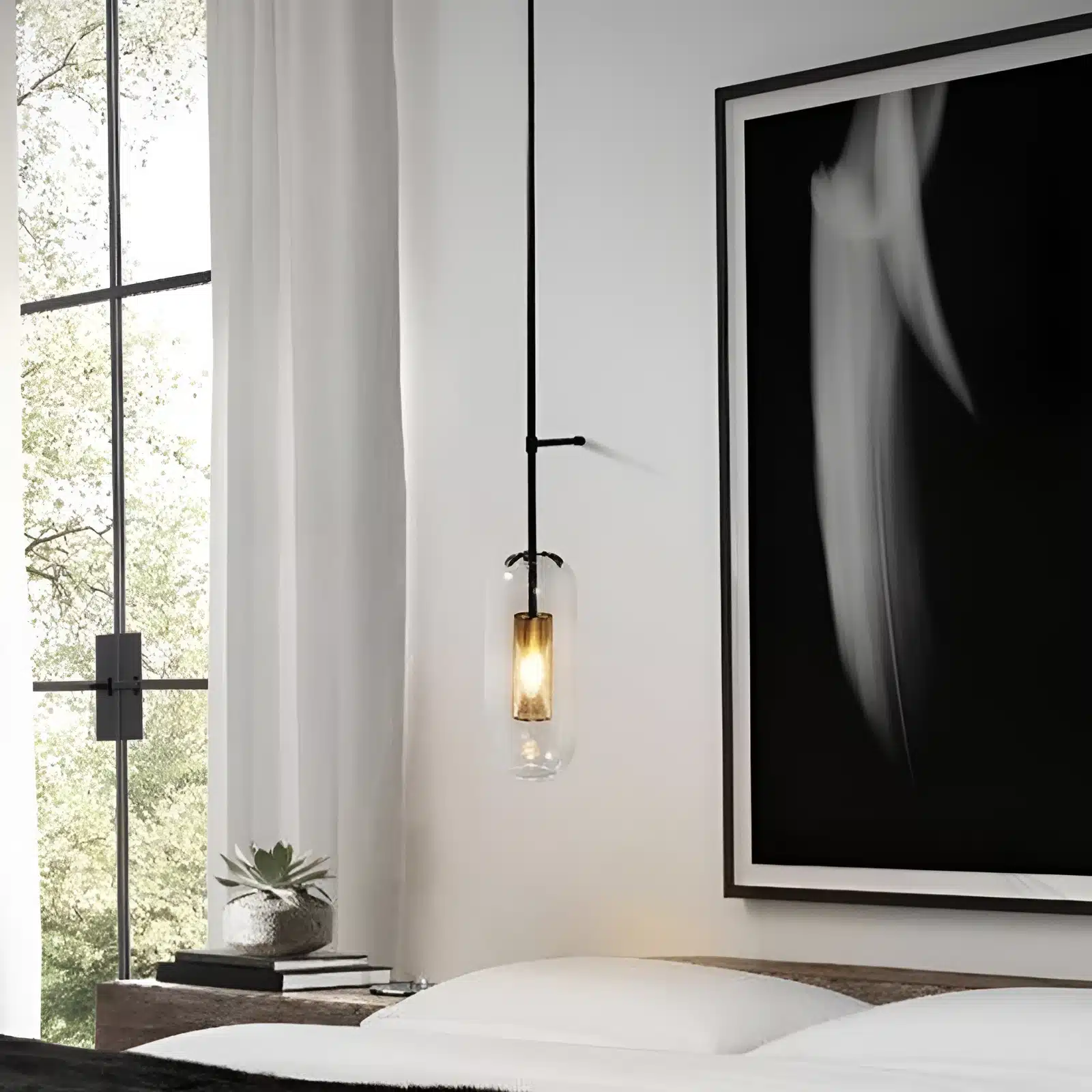 Applique LED moderne noire 120 cm en verre pour salon
