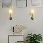 Appliques murales LED dorées avec abat-jour en lin duo