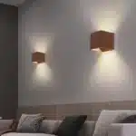 Applique murale LED moderne carrée en bois de noyer pour salon