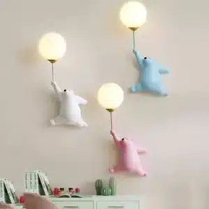 Ensemble d'appliques murales 3D en forme d'ours avec ballons pour chambre d'enfants.