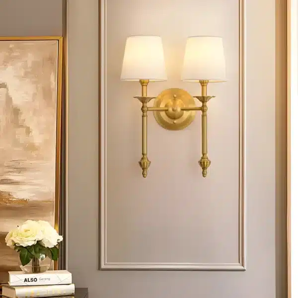 Lampe murale double dorée au style américain, vue principale