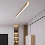 Galerie d'image de plafonnier LED en bois de 100 cm, design minimaliste.