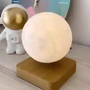 Veilleuse lune flottante magnétique sur base en bois pour chambre