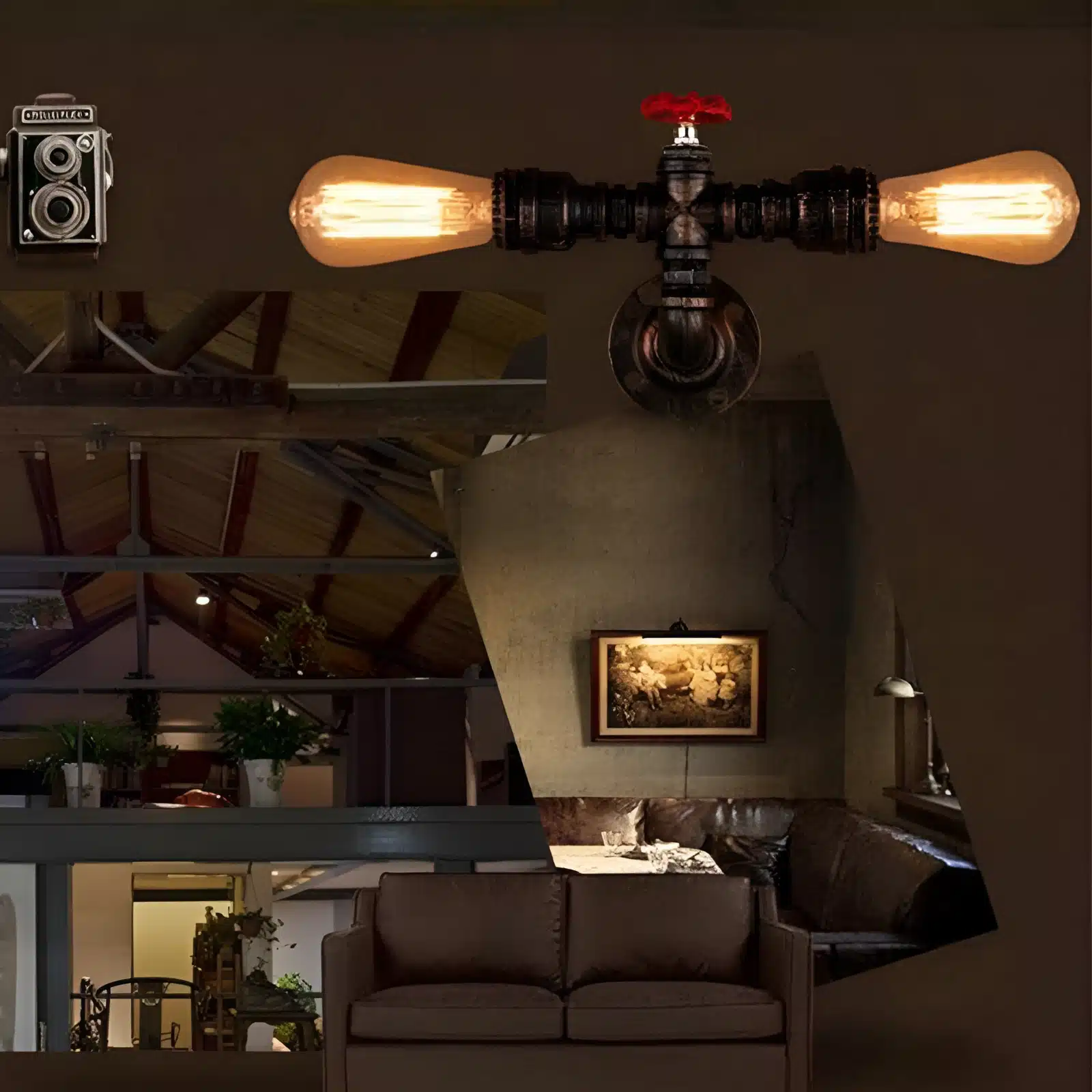 Une applique murale industrielle au design vintage, installée dans un intérieur
